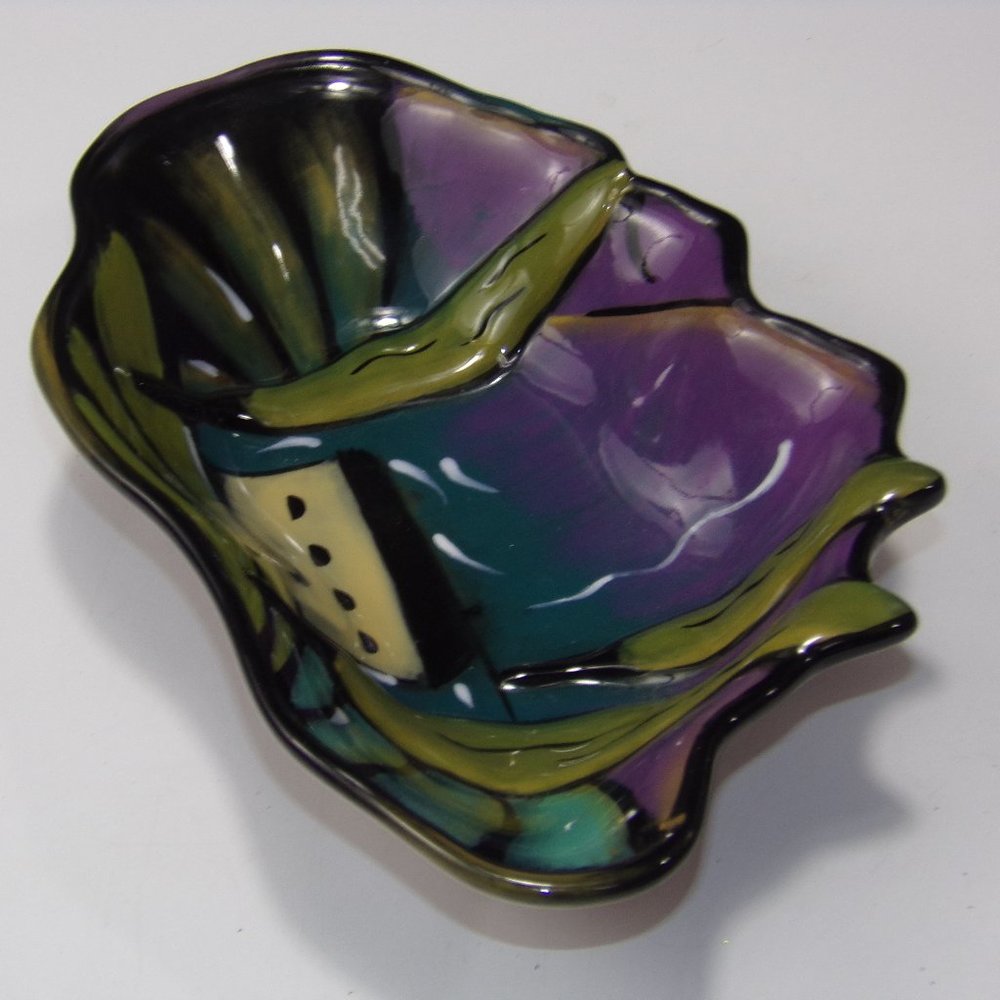 Vintage Clay Art C.A. Hand Painted Landscape Ceramic Nut Candy Serving Bowl VGC